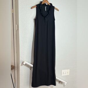 Lulu-B Black Ruffle Neck Maxi Dress Resortwear Party Vacation Sleeveless Small